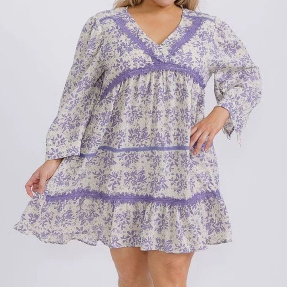 Tiered Surplice Trim Floral Tunic Mini Dress